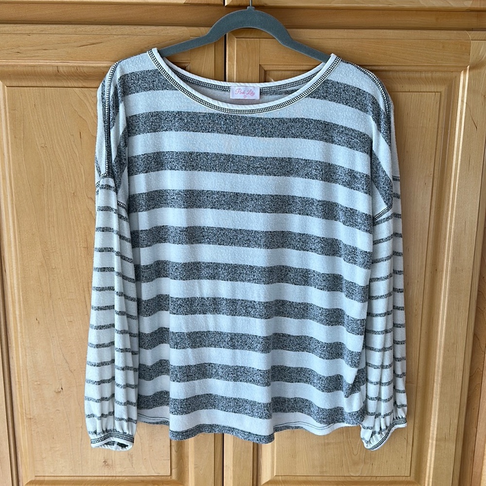 Pink Lily I'm Your Secret Admirer Striped Top Grey/White